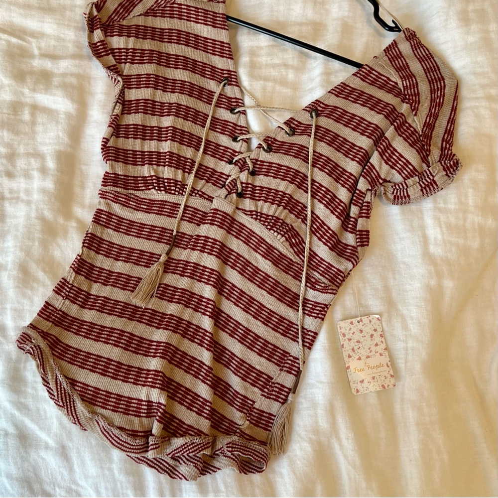 Free People Lace Up V Neck Top